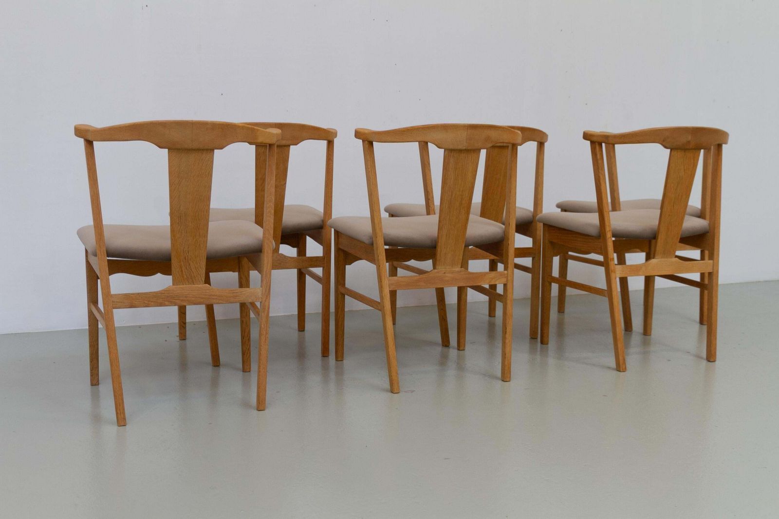 photo for sale Danish Brutalist Oak Dining Chairs By Henning Kjærnulf, 1960s. Set Of 6.