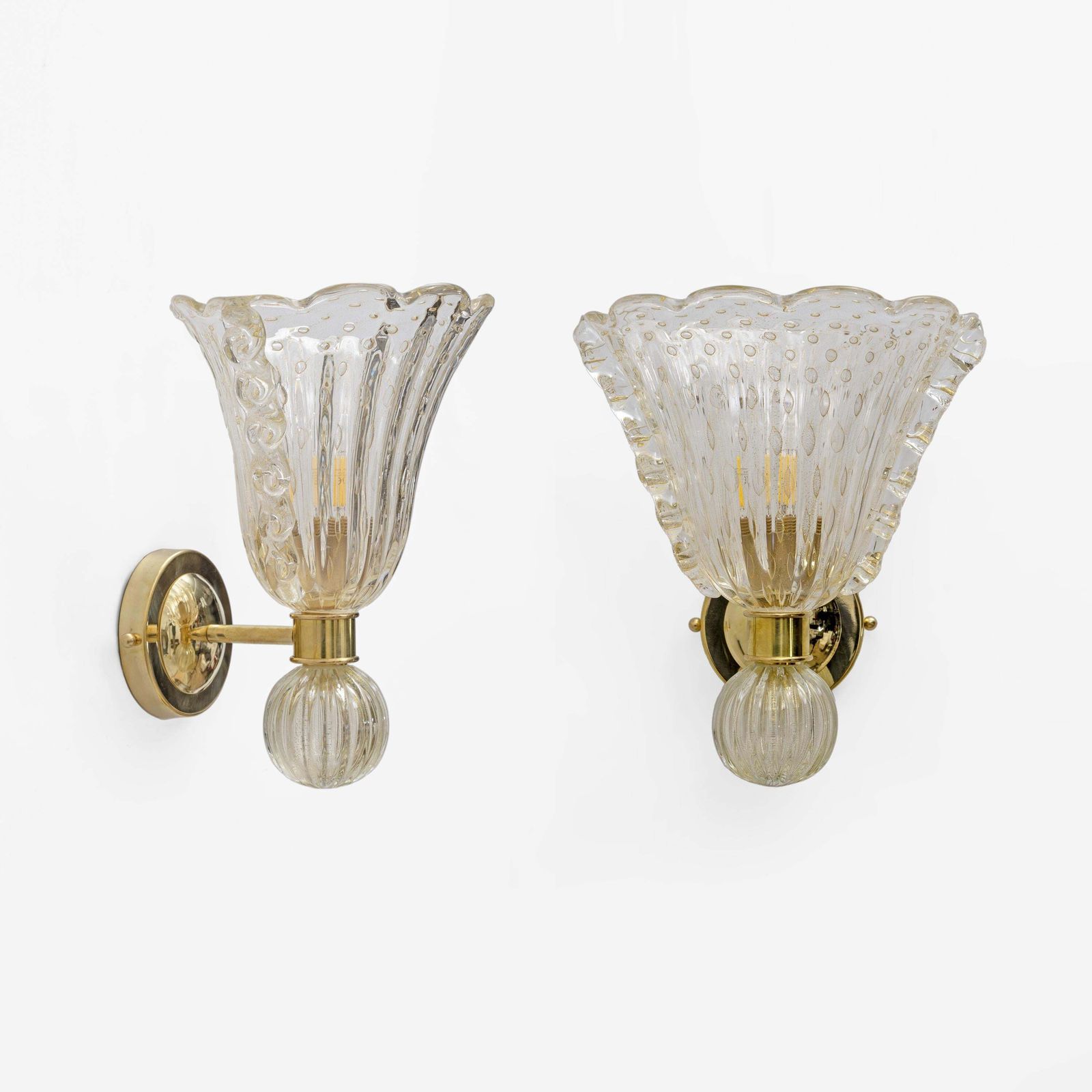 Attributed To Barovier & Toso Brass And Pulegoso Murano Glass Sconces, Pair photo furniture