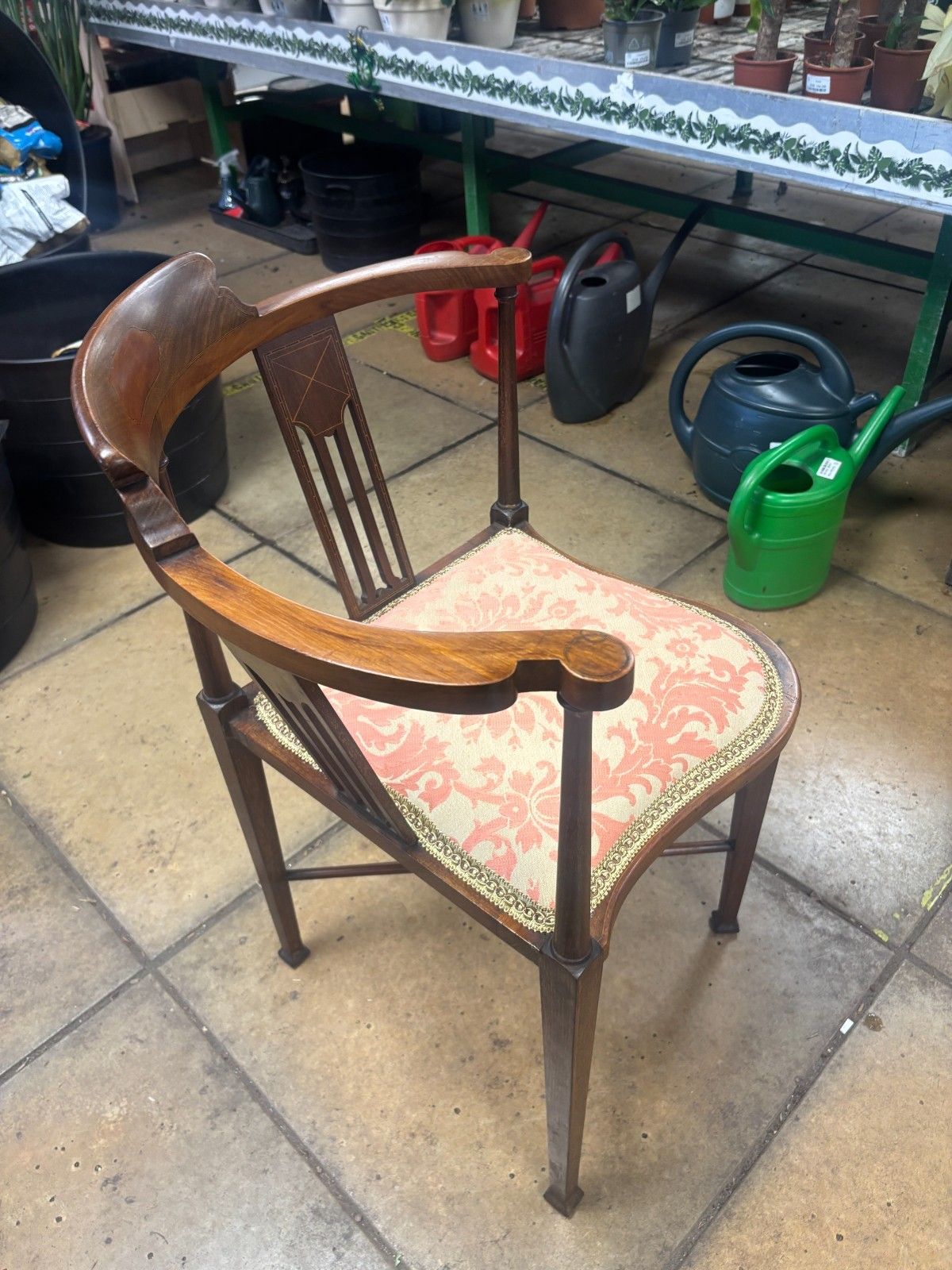 Antique Edwardian Inlaid Mahogany Corner Chair With Reupholstered Cushion Base photo Furniture