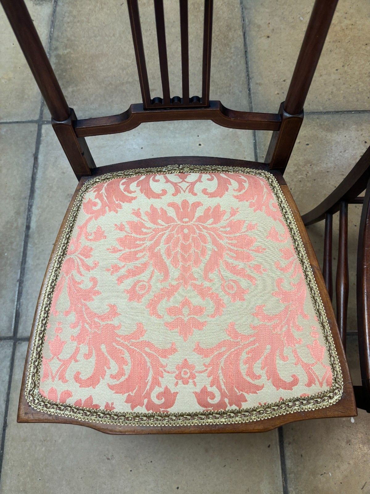 Pair Of Edwardian Mahogany Side Chairs With Reupholstered Cushion Base photo for sale