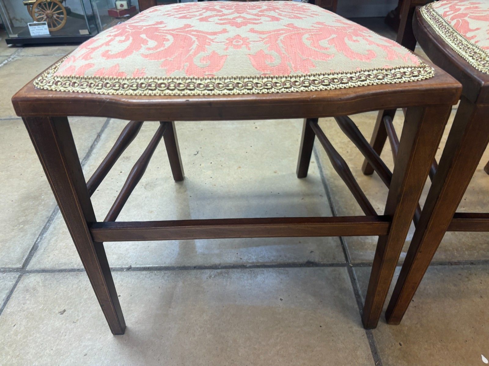 Pair Of Edwardian Mahogany Side Chairs With Reupholstered Cushion Base photo Furniture