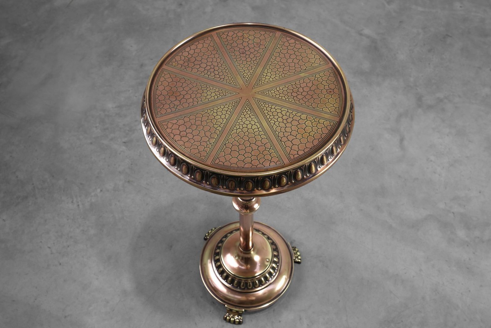 Art Deco Side Table In Red And Yellow Copper By Daalderop, 1890s photo for sale