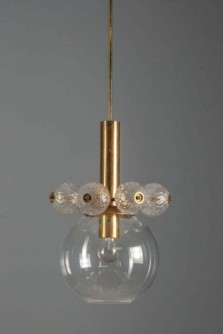 Mid Century Brass Chandelier With Glass Globes, 1960s photo for sale