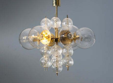 Mid Century Brass And Glass Chandelier, Europe, 1960s photo vinterior