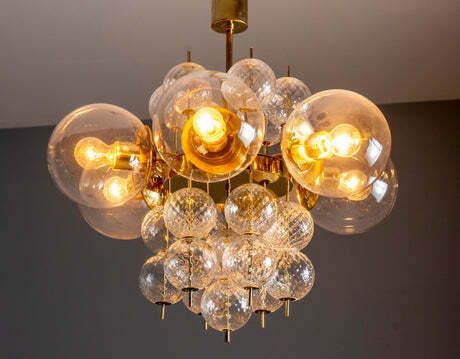 Mid Century Brass And Glass Chandelier, Europe, 1960s photo buy