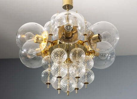 Mid Century Brass And Glass Chandelier, Europe, 1960s photo vintage