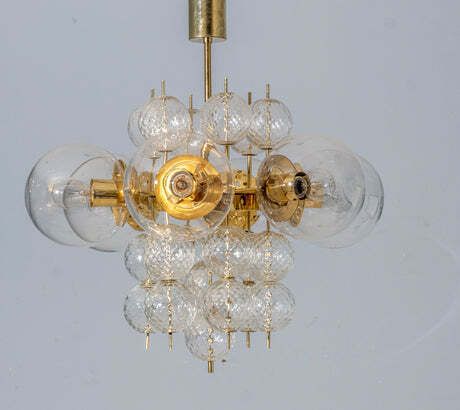 photo furniture Mid Century Messing En Glas Kroonluchter, Europa, Jaren 1960