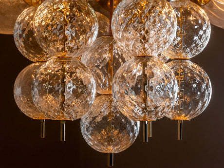 Lighting Mid Century Brass And Glass Chandelier, Europe, 1960s photo