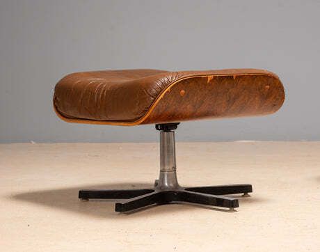 Mid Century Lounge Chair With Ottoman, Leather & Plywood, 1960s photo Furniture