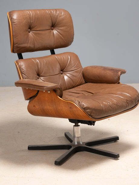 5460.0 Mid Century Lounge Chair With Ottoman, Leather & Plywood, 1960s photo