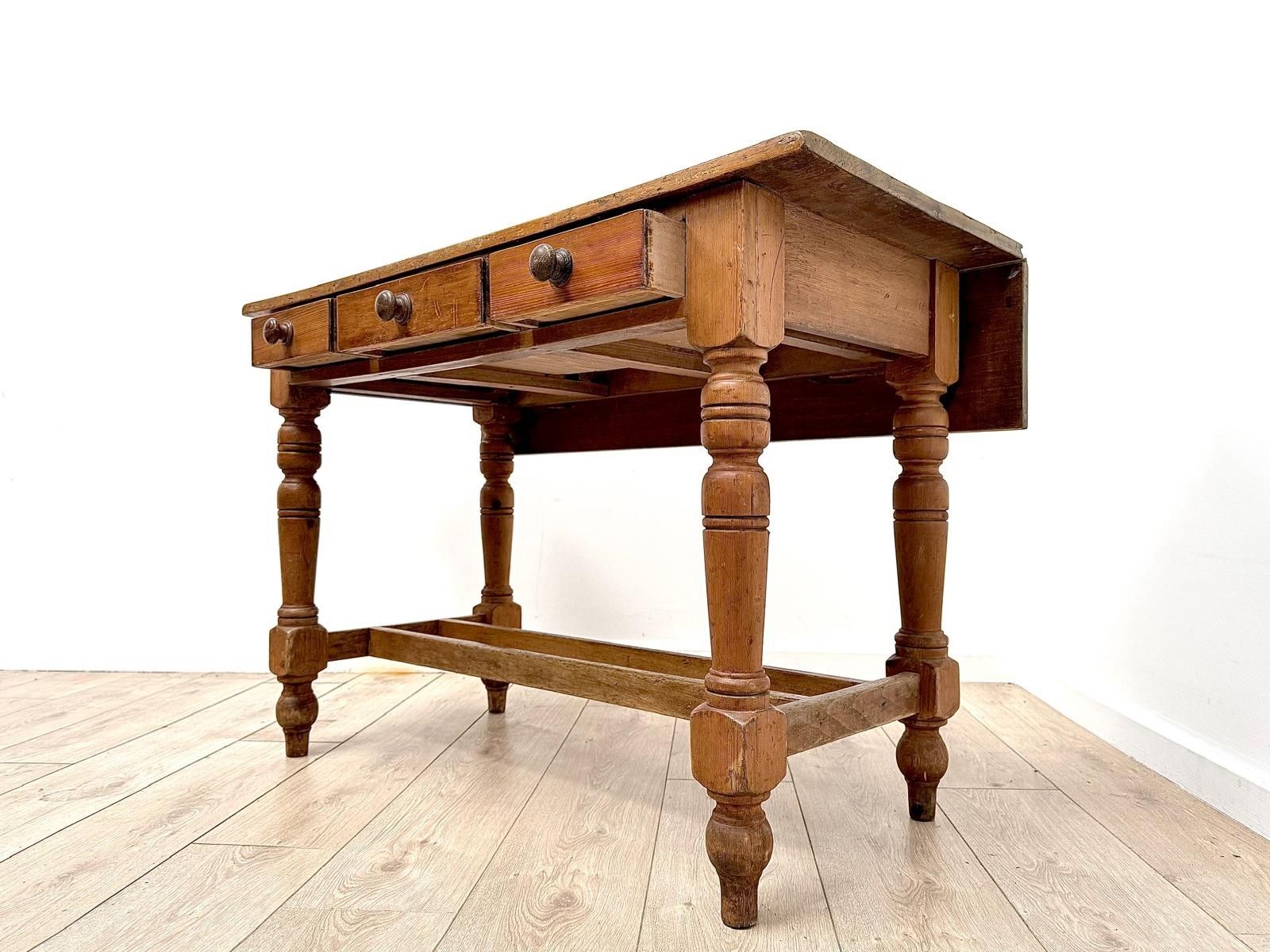 photo for sale Vintage French Pine Drop Leaf Farmhouse Table Three Drawer  Delivery Available 0001.