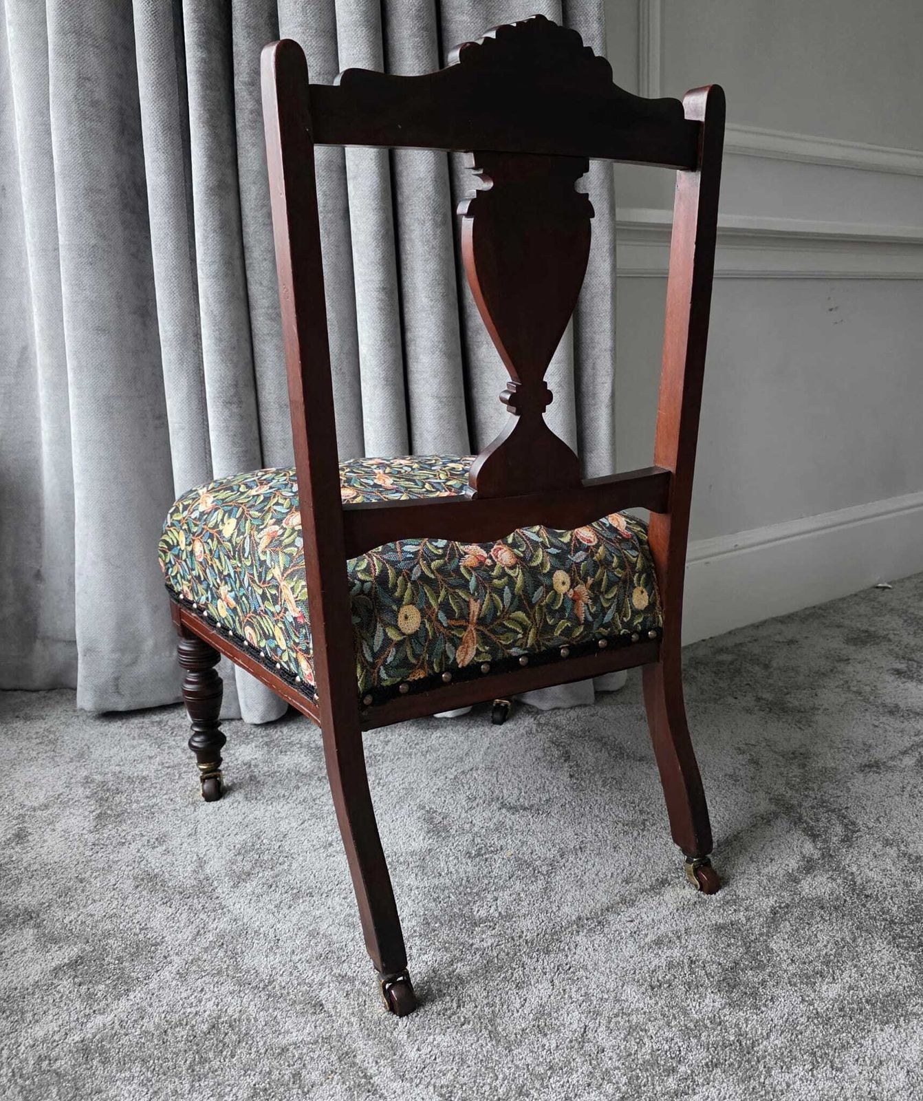 Antique, Mahogany Framed Child's Chair On Original Castors. Covered In Wlm Morris Fabric. photo Furniture
