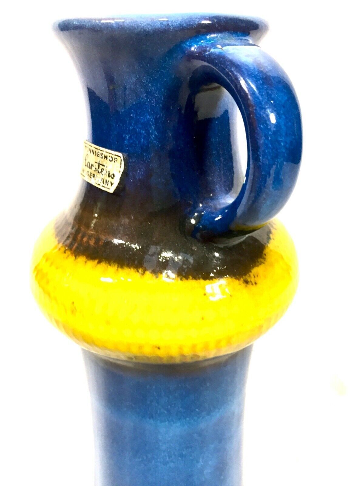 Vintage West German Pottery Fat Vase Carstens Tonnieshof Blue Yellow 1970s Retro photo Home Decor