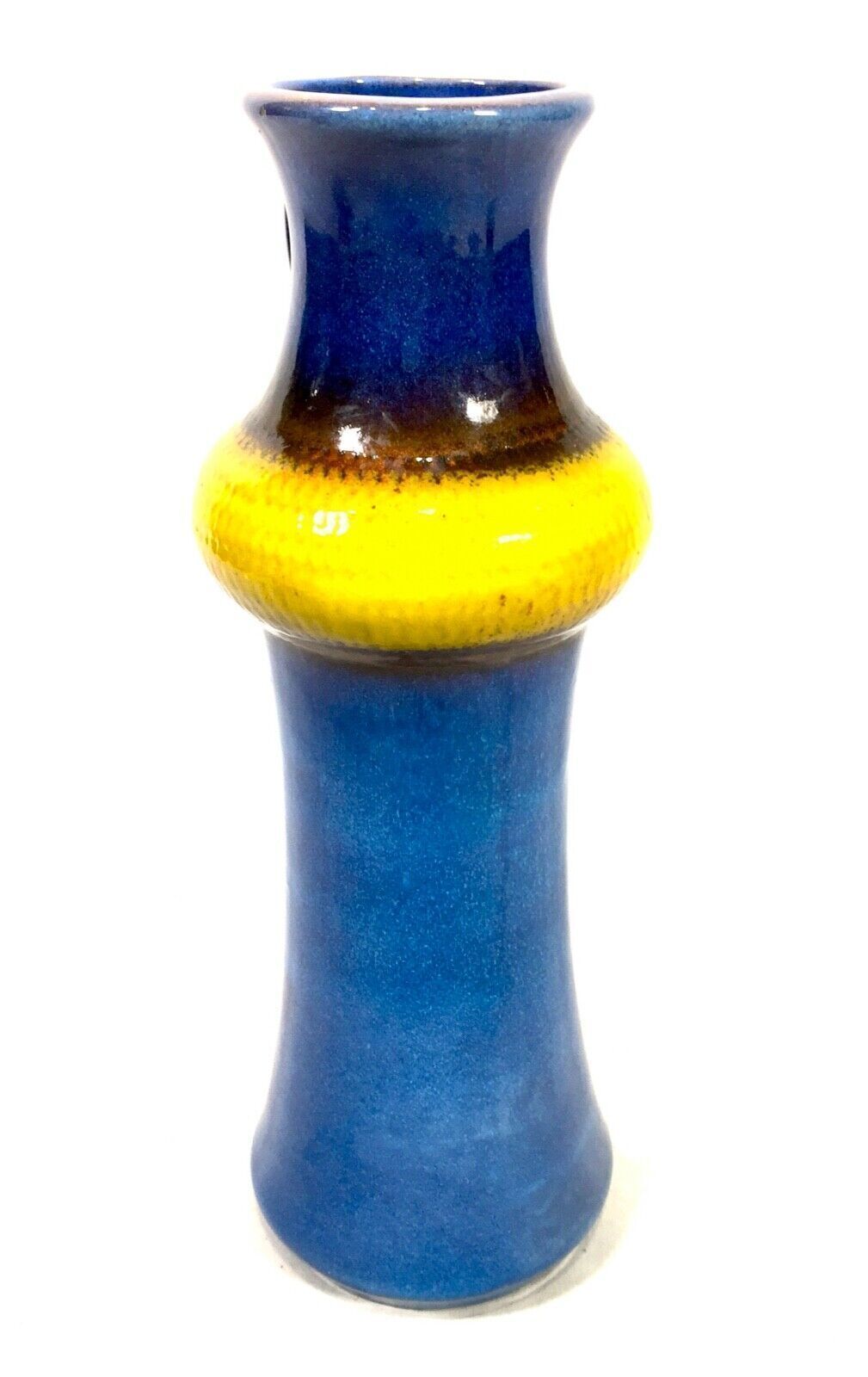 Vintage West German Pottery Fat Vase Carstens Tonnieshof Blue Yellow 1970s Retro photo buy