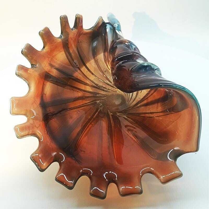 1960s Large Shell Sculpure In Hand   Worked Murano Glass. Made In Italy . 34 Cm. / 13.38 Inches. photo for sale