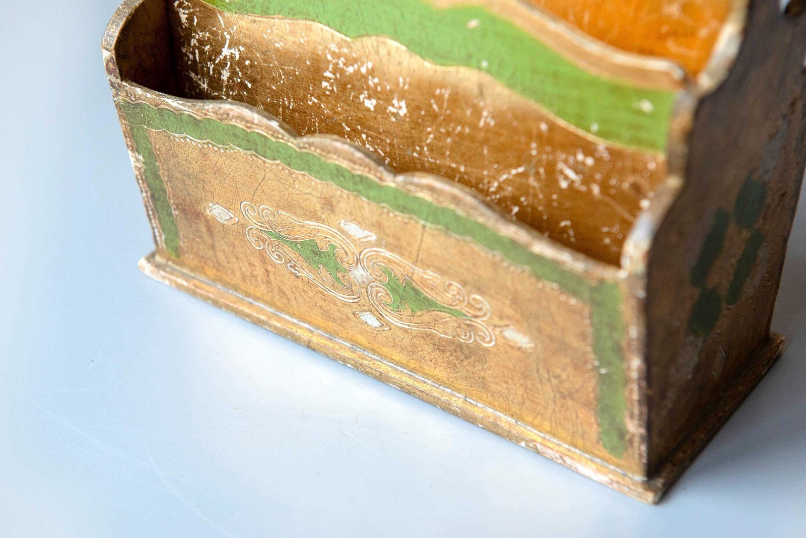 Florentine Giltwood Letter Holder, Vintage Italian Desk Organizer, 1960s Baroque Decor photo Home Decor