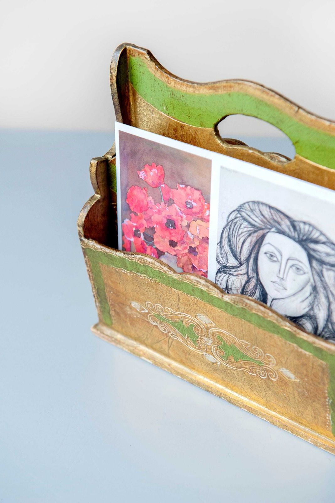 Florentine Giltwood Letter Holder, Vintage Italian Desk Organizer, 1960s Baroque Decor photo vinterior