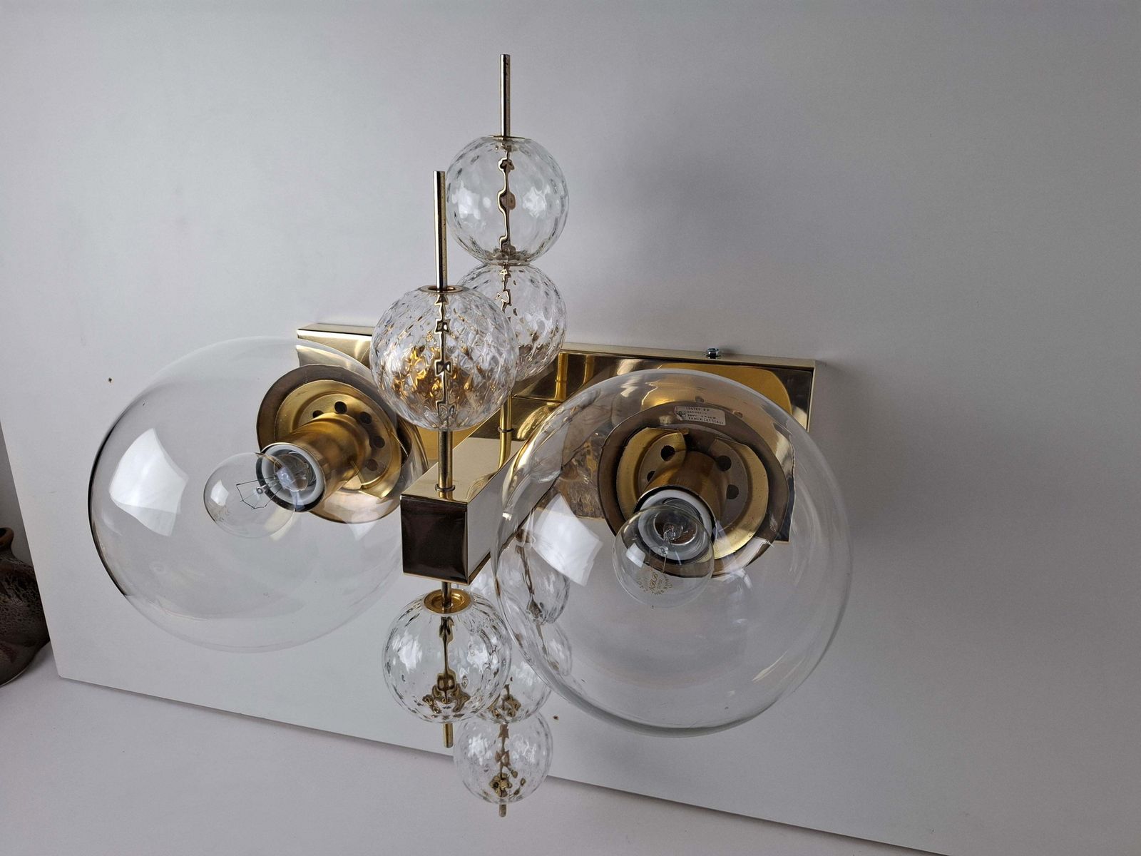 Midcentury Czech Brass And Glass Wall Sconce By Kamenický šenov, 1970s photo buy