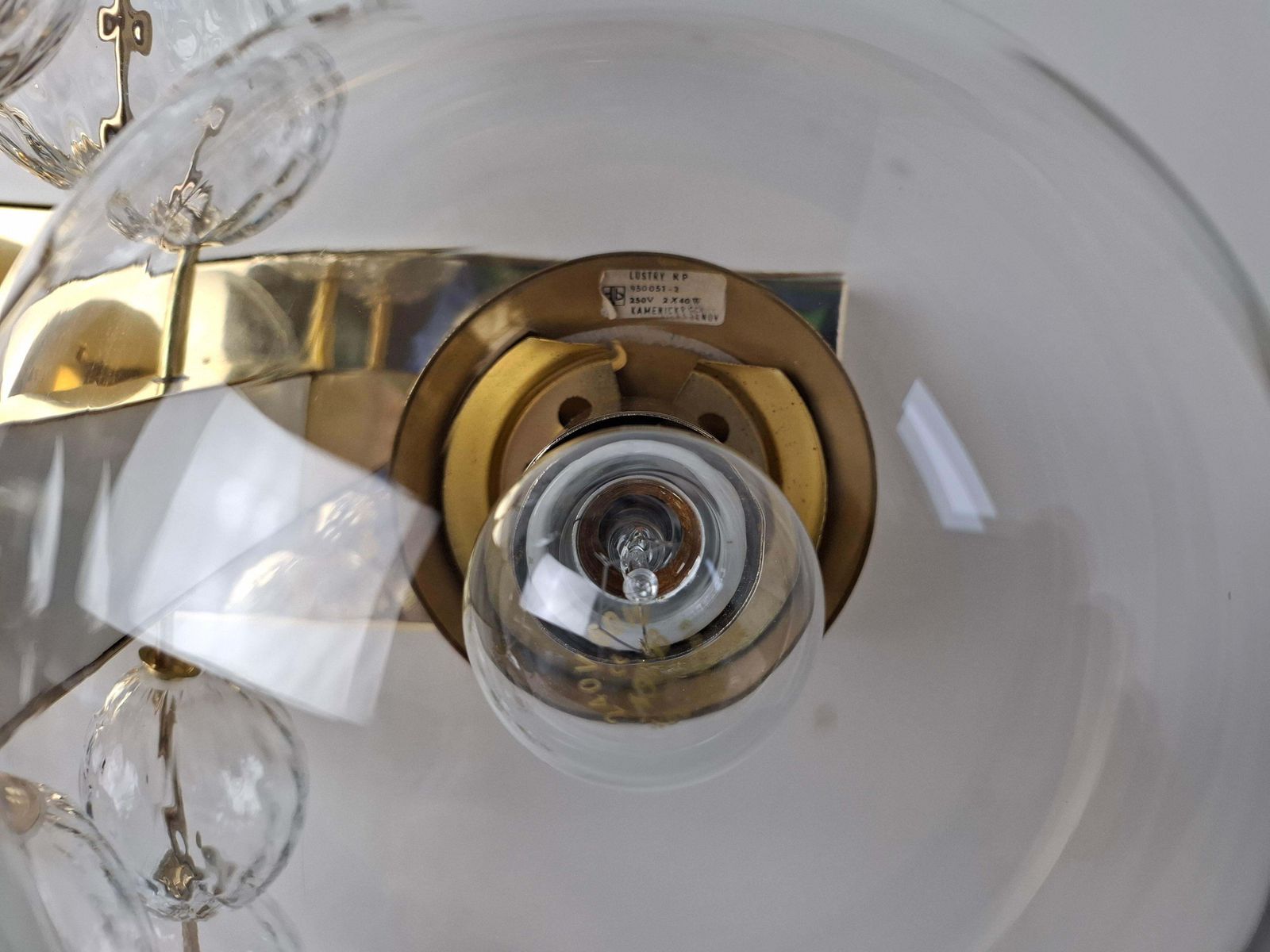 657.0 Midcentury Czech Brass And Glass Wall Sconce By Kamenický šenov, 1970s photo