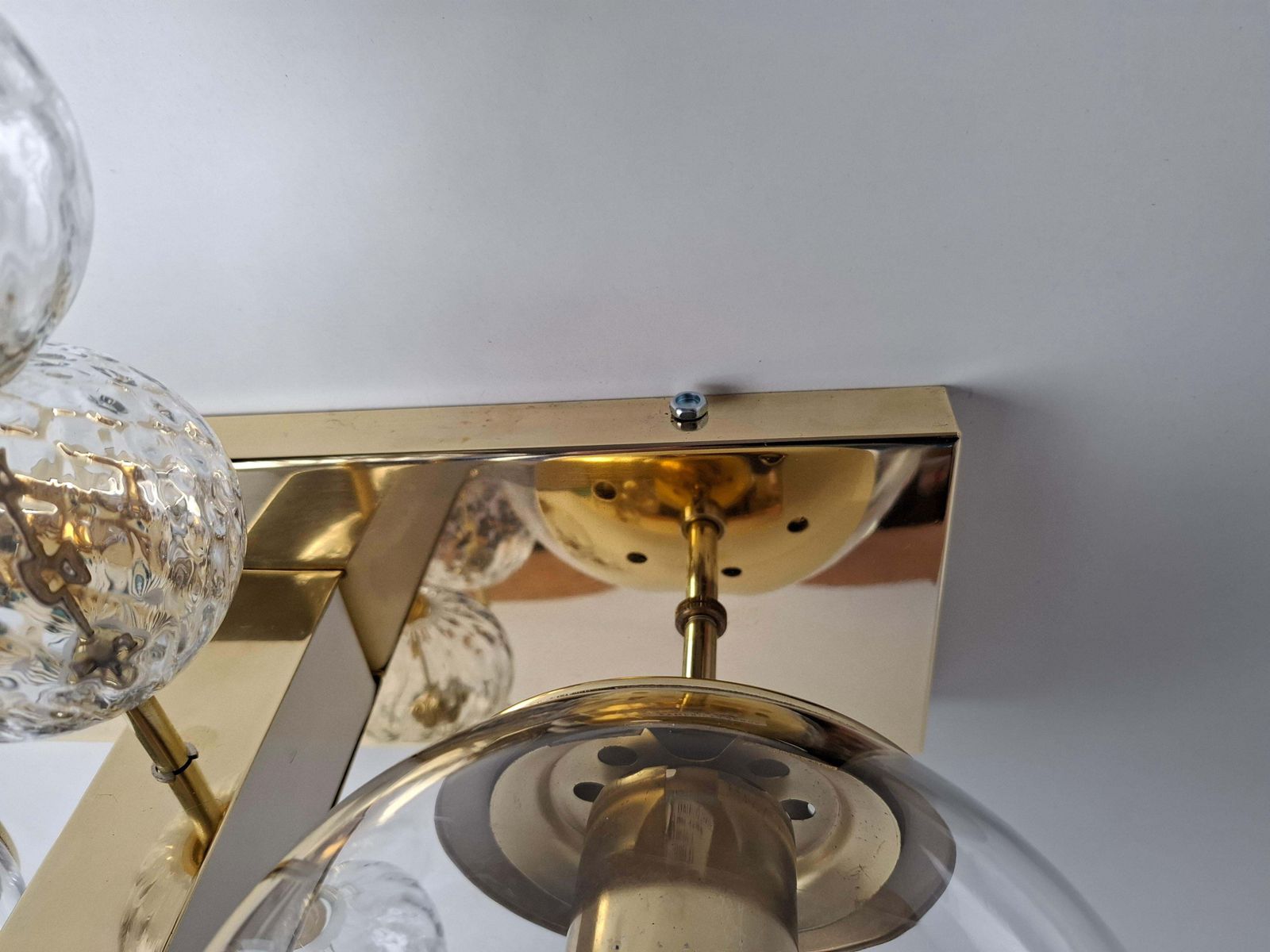 photo vintage Midcentury Czech Brass And Glass Wall Sconce By Kamenický šenov, 1970s
