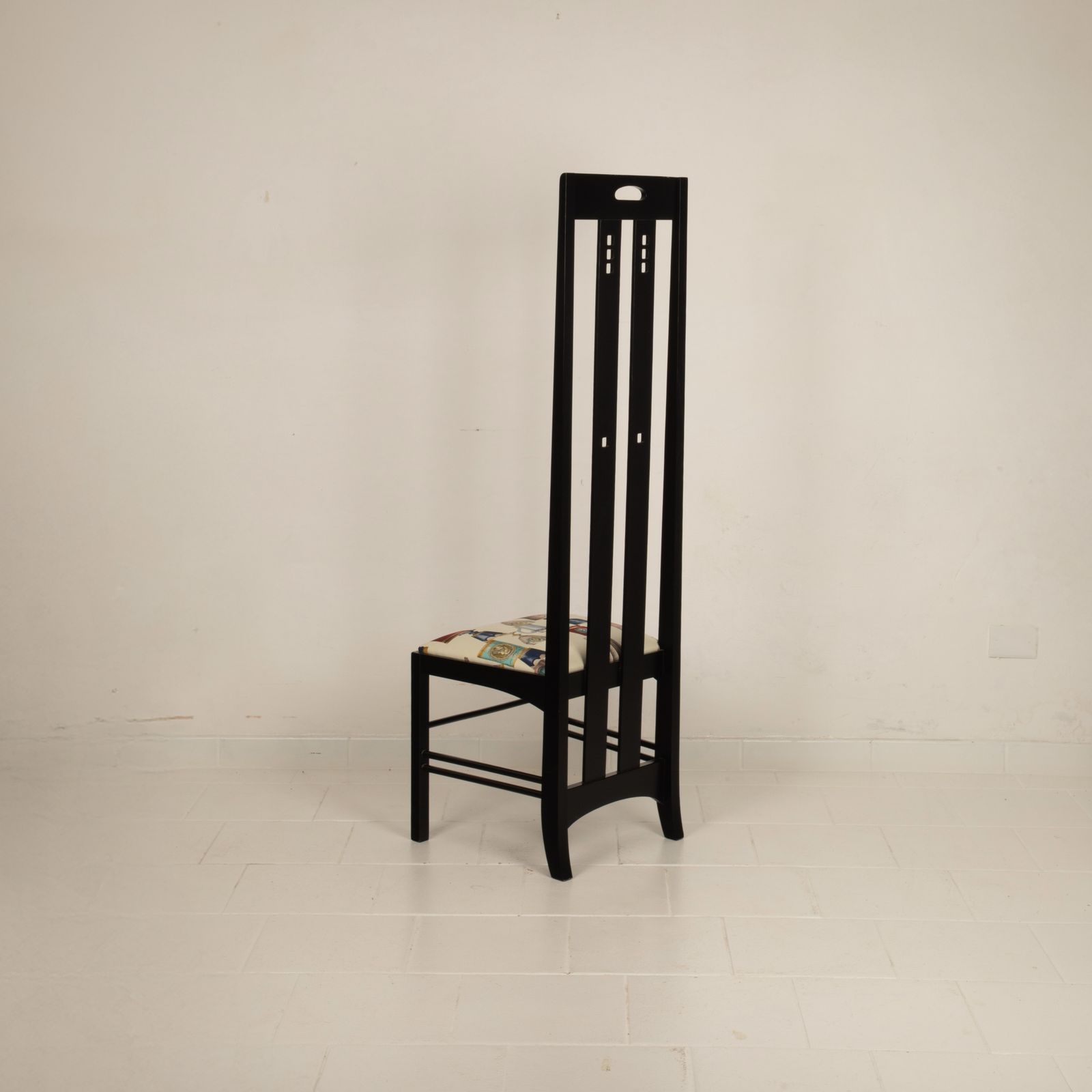 High Ingram Chair By Charles R. Mackintosh For Alivar With Fornasetti Fabric photo vinterior