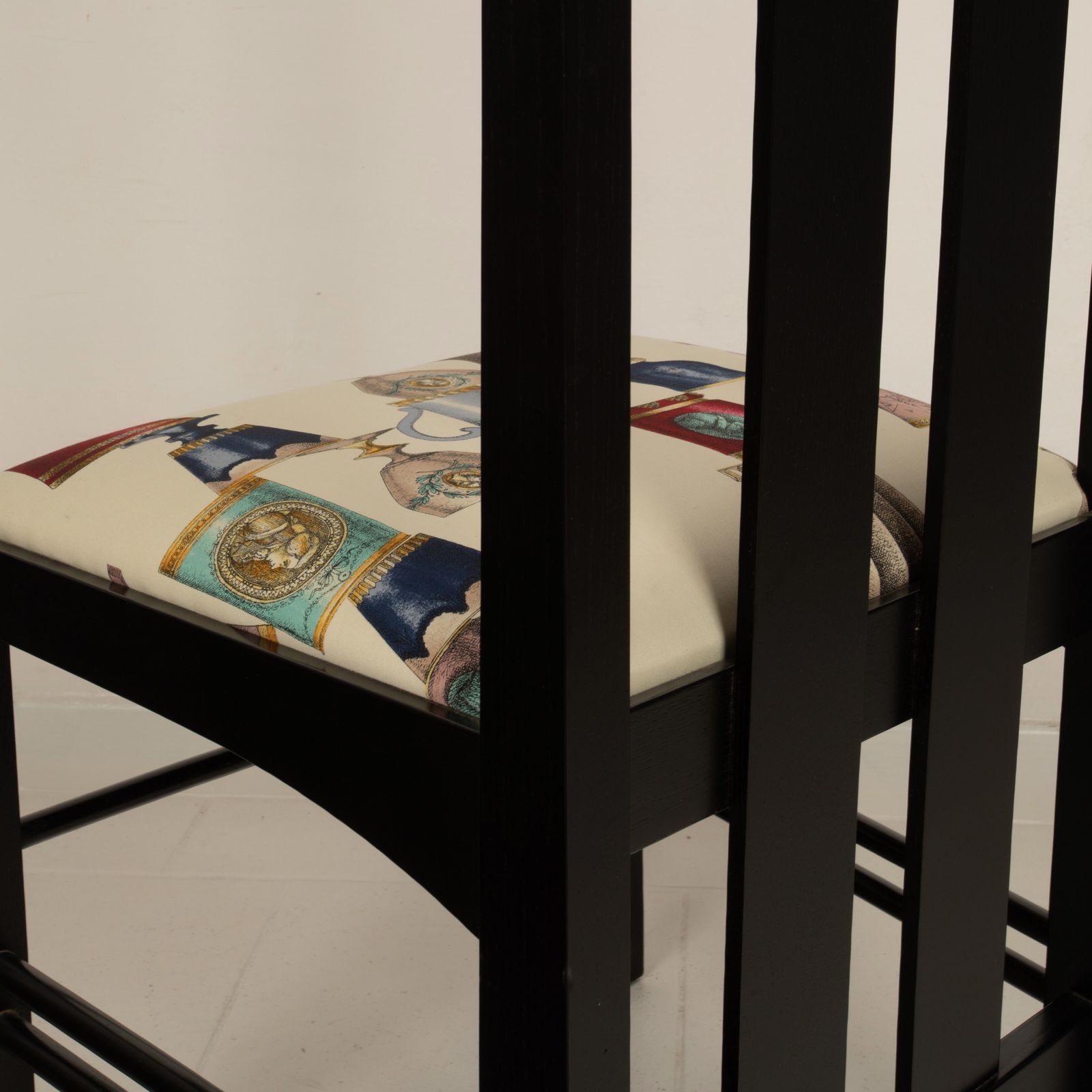 photo for sale High Ingram Chair By Charles R. Mackintosh For Alivar With Fornasetti Fabric
