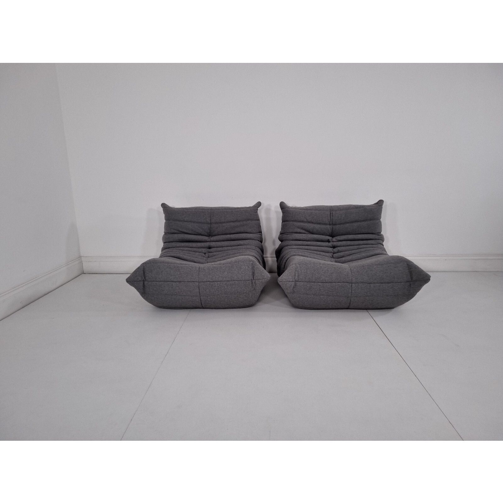 Ligne Roset Pair Of Togo Chairs In Grey Wool Immaculate