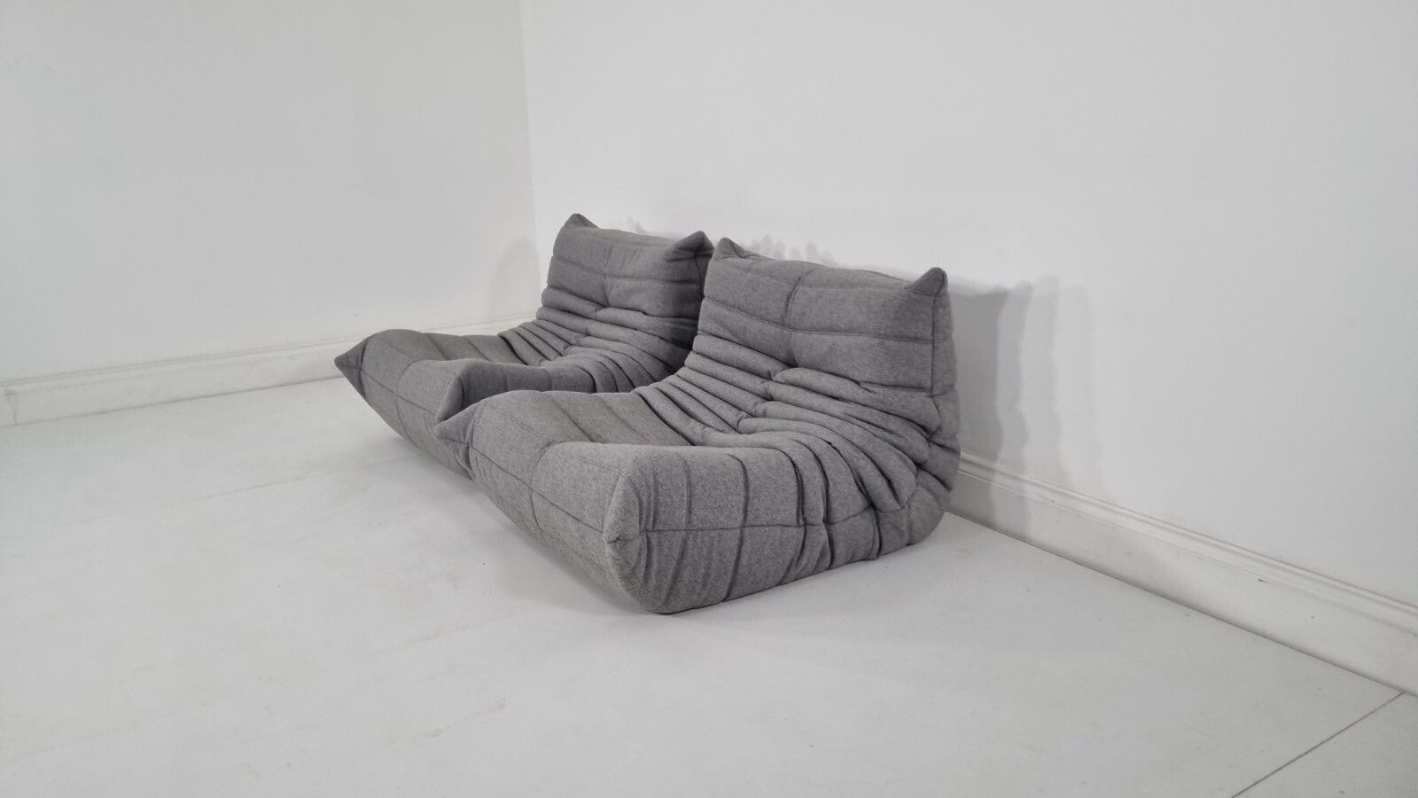 Ligne Roset Pair Of Togo Chairs In Grey Wool Immaculate photo vinterior