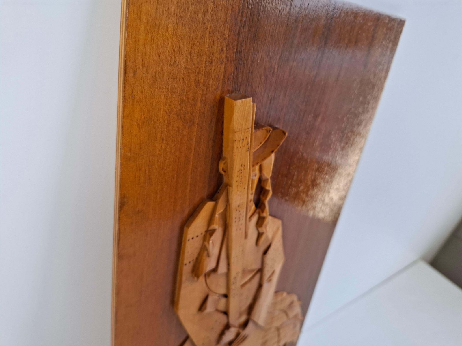 photo furniture Midcentury Czech Hand Carved Wooden Shepherd Wall Relief, 1960