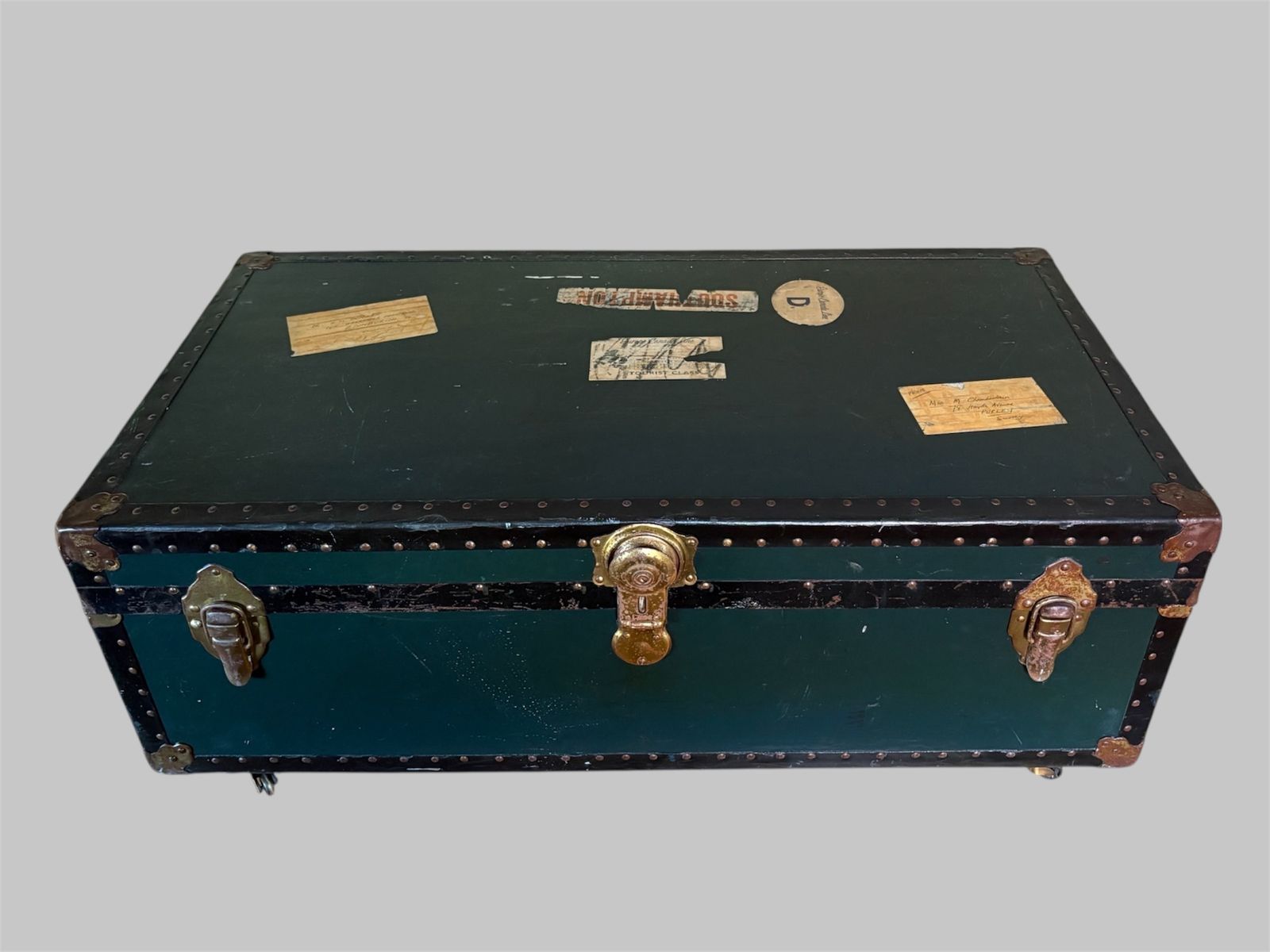 Blue Steamer Trunk On Castors England, Early 20th Century photo furniture