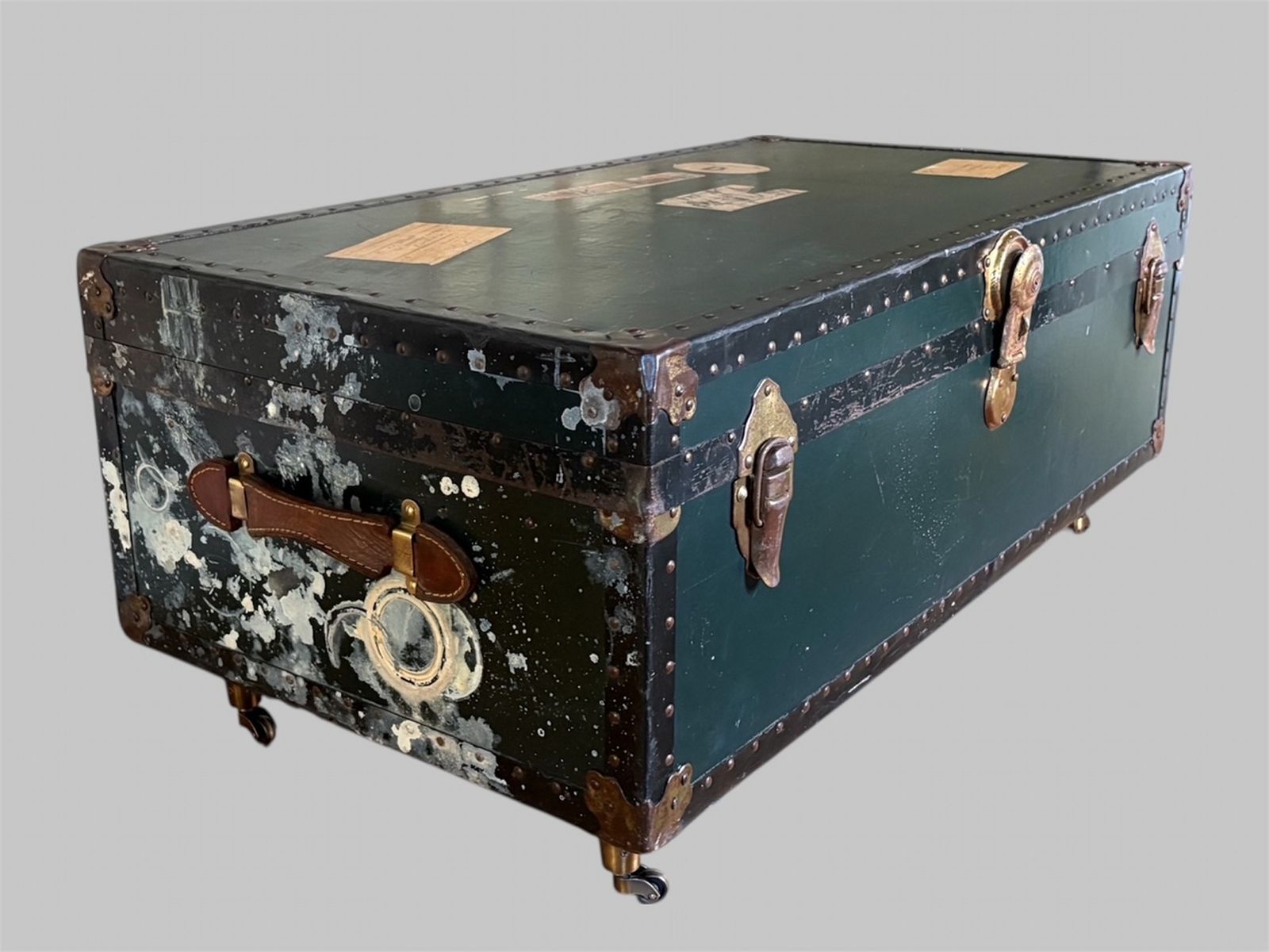 Blue Steamer Trunk On Castors England, Early 20th Century photo Furniture