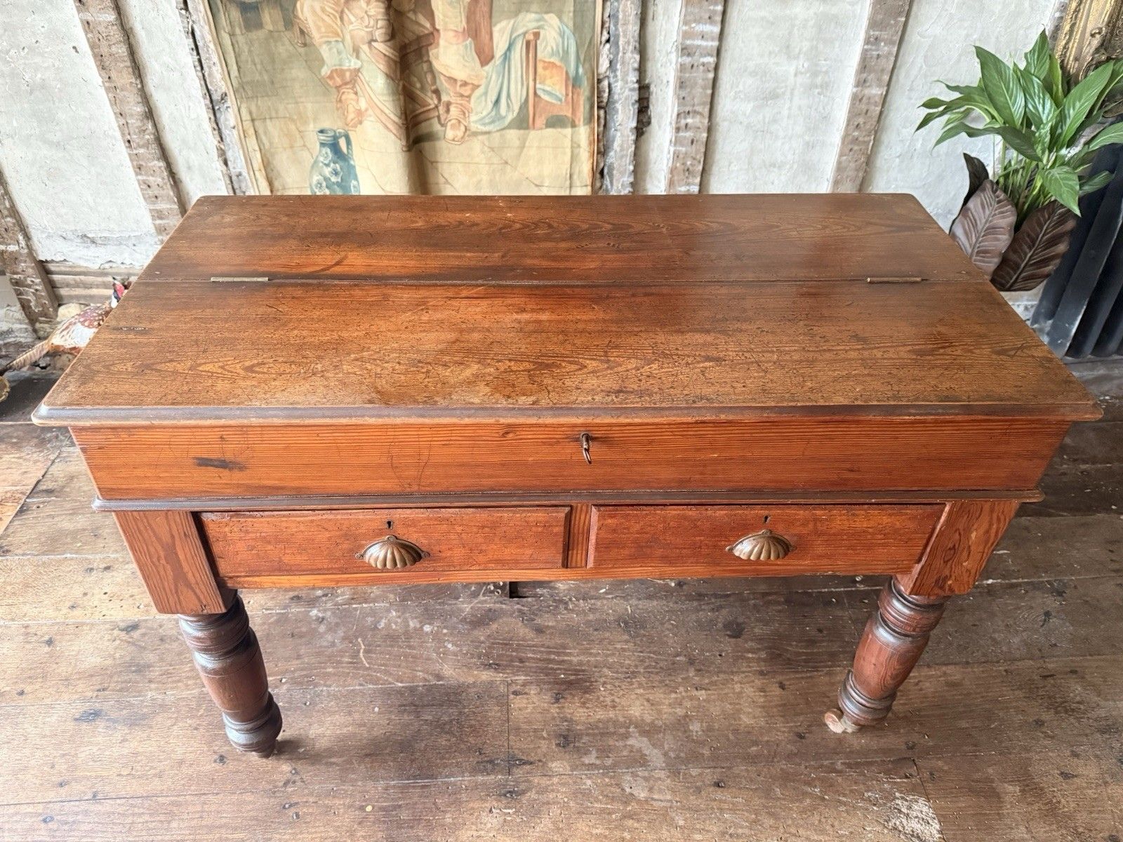 photo for sale Antique Pitch Pine Rustic Farmhouse (Richard Smith) School Table Desk 1860 C