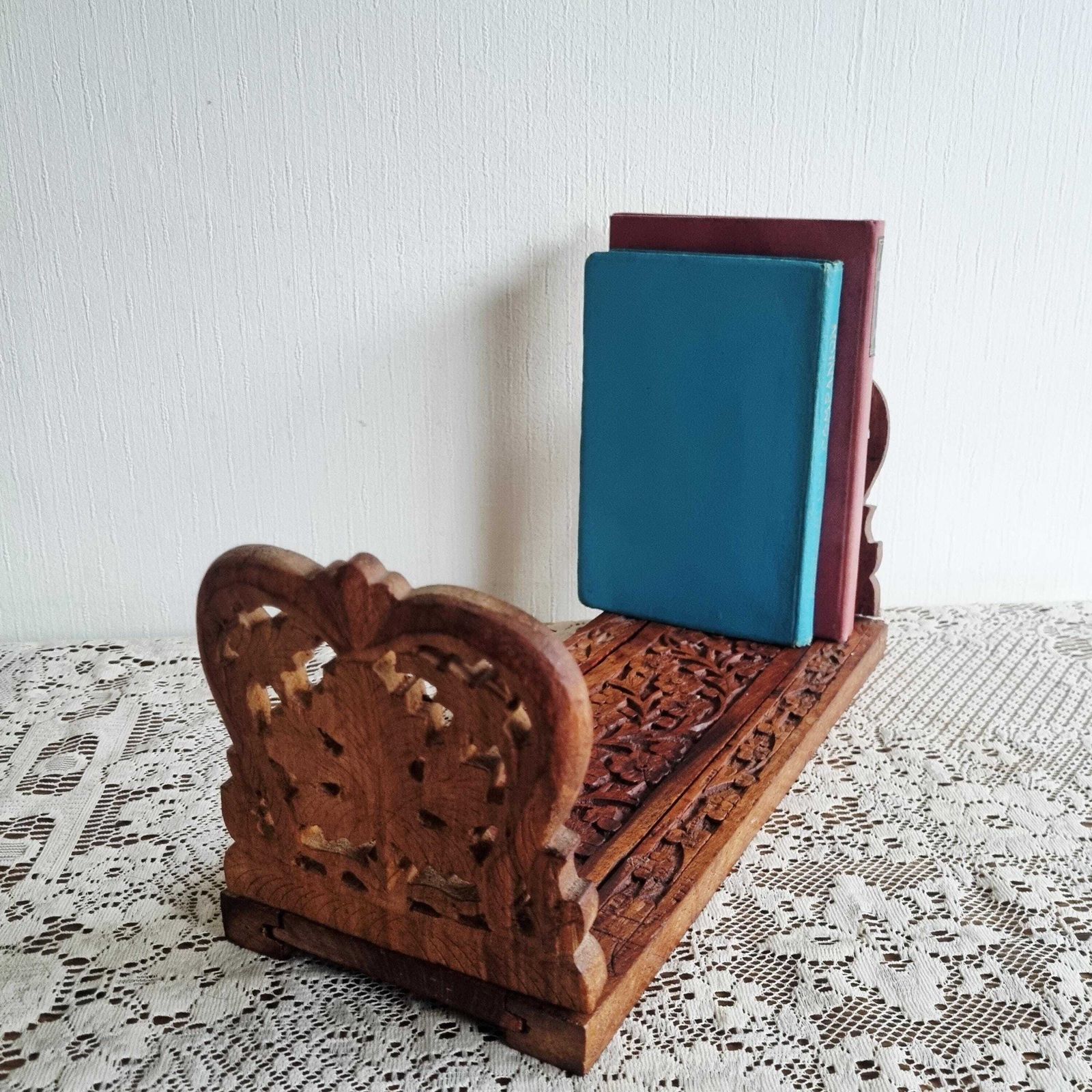 photo for sale Vintage Indian Wood Bookrest/Bookshelf/Book Trough