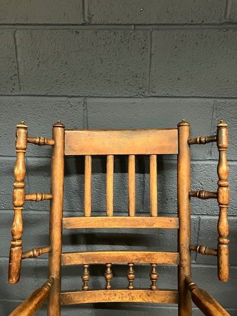 Antique Elmwood Lancashire Wool Winding Chair W. Rush Seat photo vinterior