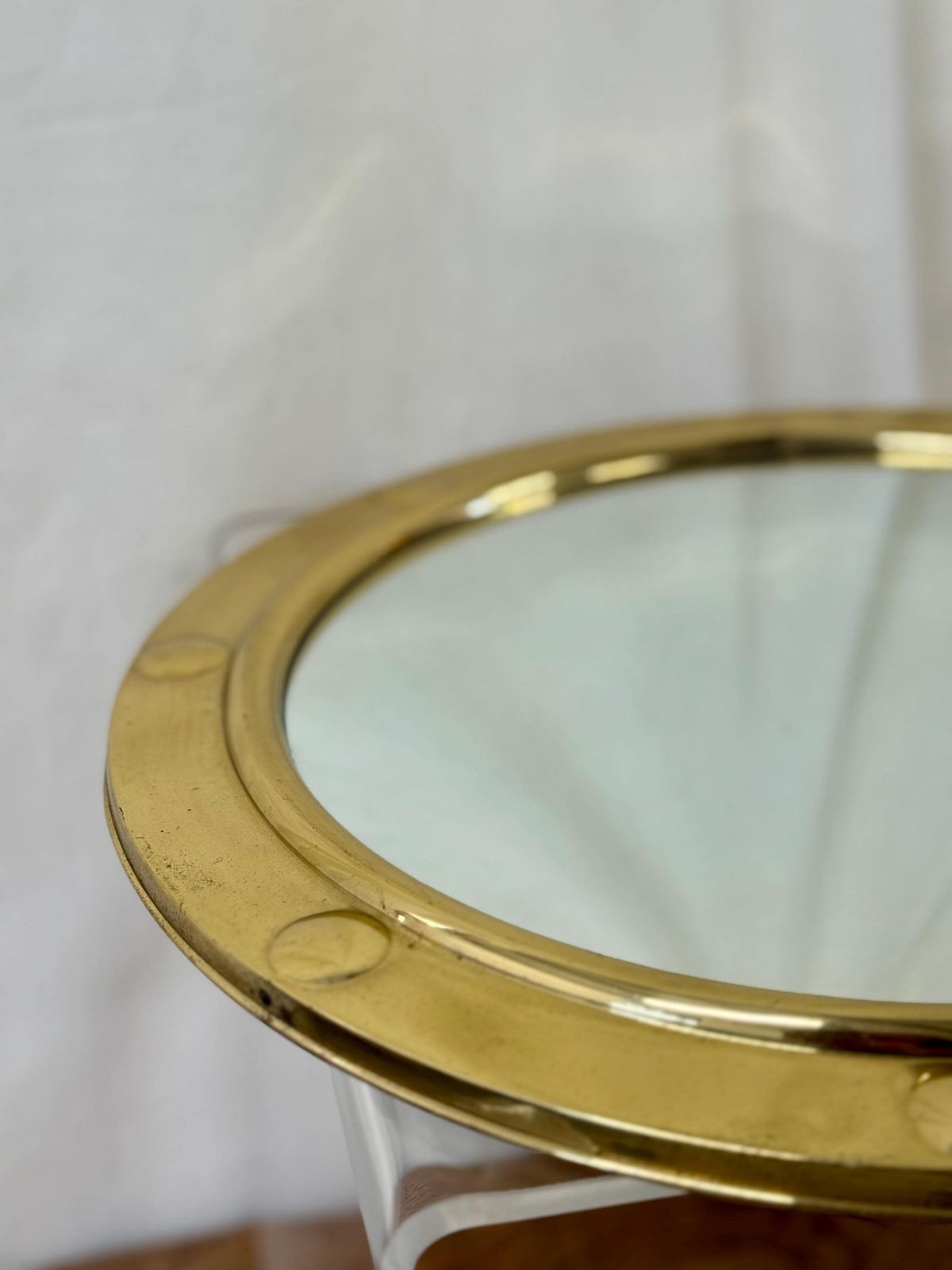 Vintage Brass Porthole Convex Mirror photo for sale