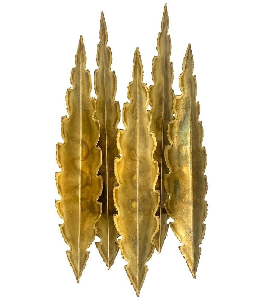 A Pair Of Large 5 Frond 1960s Torch Cut Brass Wall Scocnes By Holm Sorensen photo 2350.0