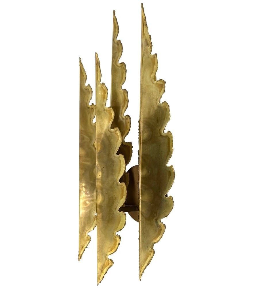 A Pair Of Large 5 Frond 1960s Torch Cut Brass Wall Scocnes By Holm Sorensen photo buy