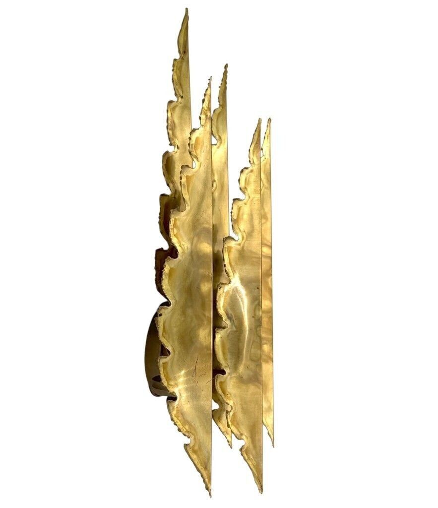 A Pair Of Large 5 Frond 1960s Torch Cut Brass Wall Scocnes By Holm Sorensen photo vintage