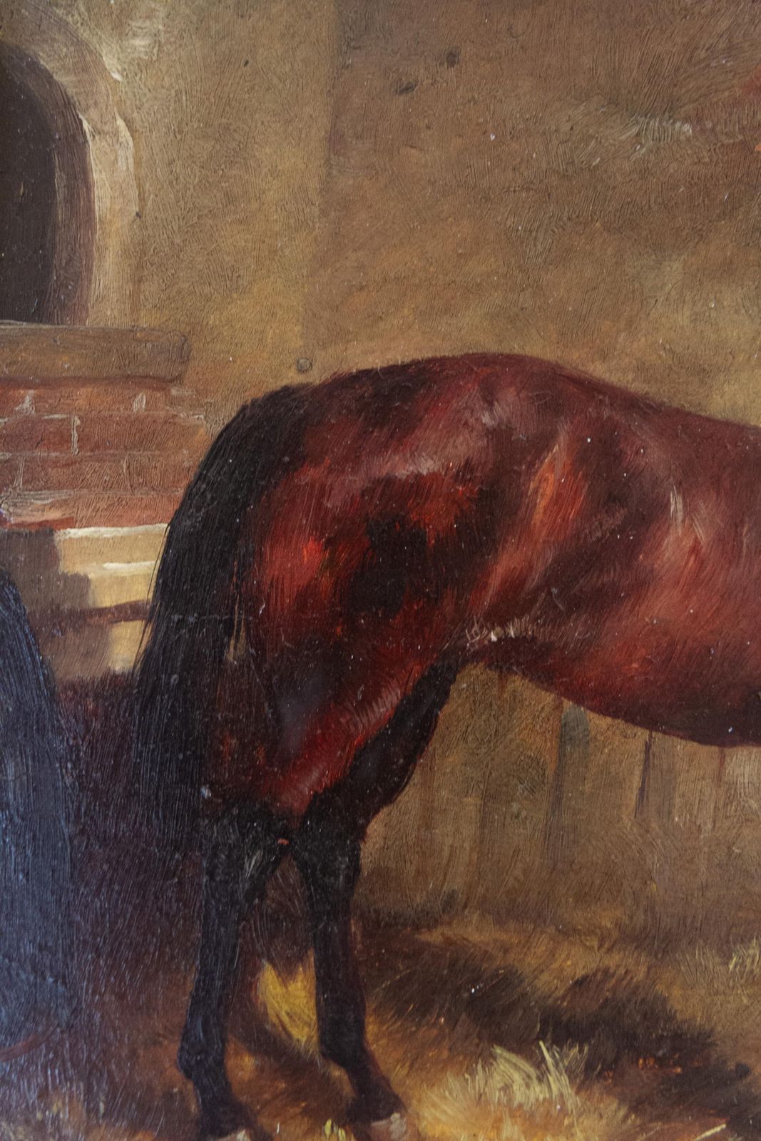 Vintage Oil Painting Of Bay Horse In Gilded Frame, 20th Century. photo buy