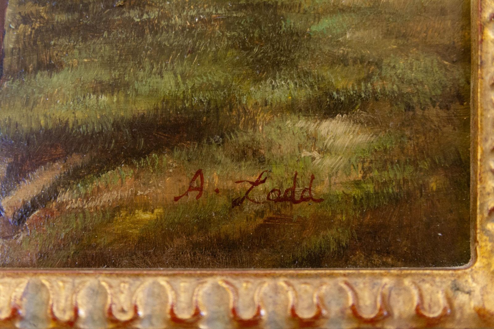 Vintage Oil Painting Of Bay Horse In Gilded Frame, 20th Century. photo 1082.0