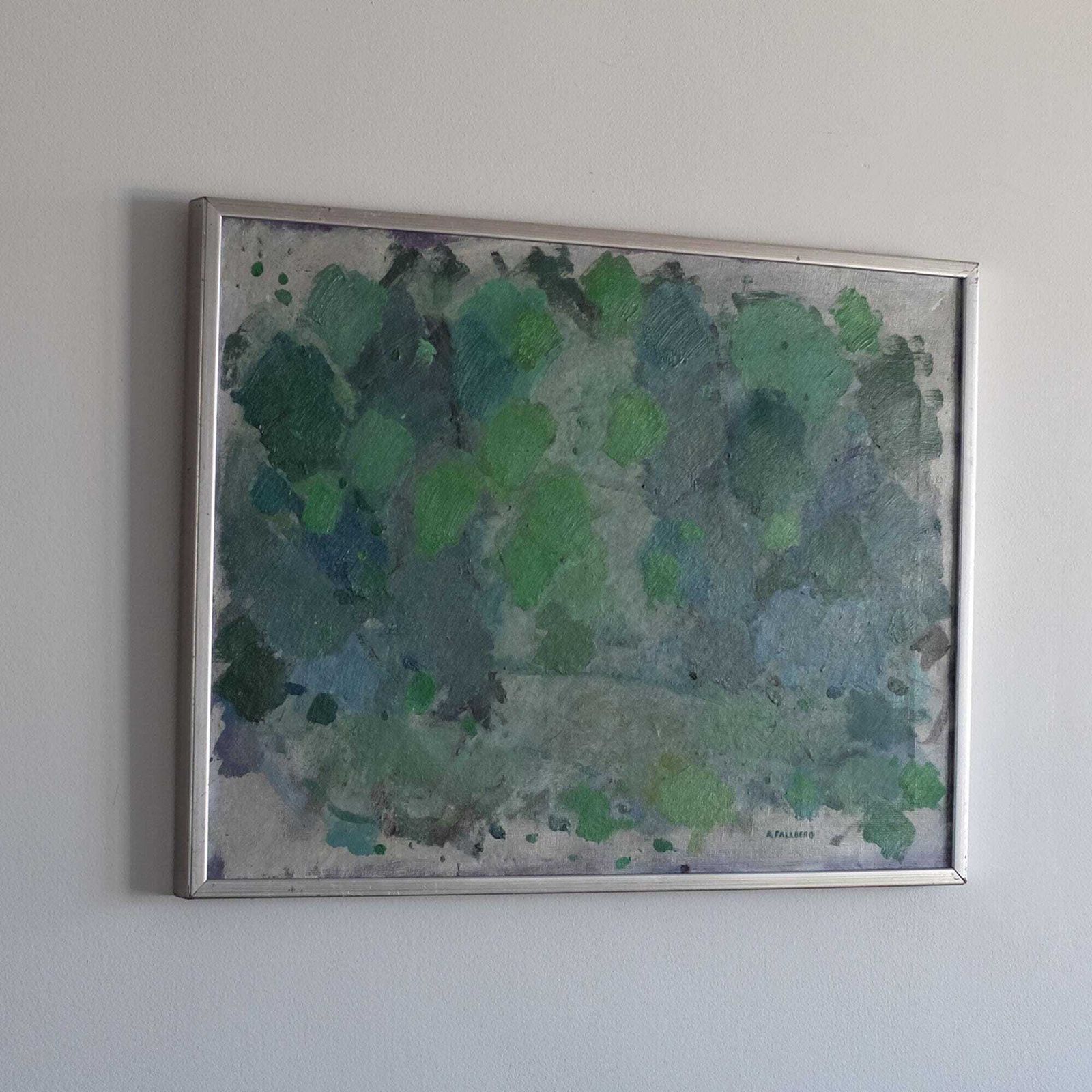 photo furniture Vintage Arne Fallberg Painting, Mid Century Modern Abstract Oil Painting, Scandinavian Art