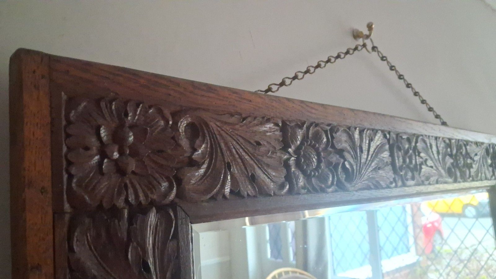 photo buy French 19th Century Baroque ,Carved Oak Bevelled Edge Mirror
