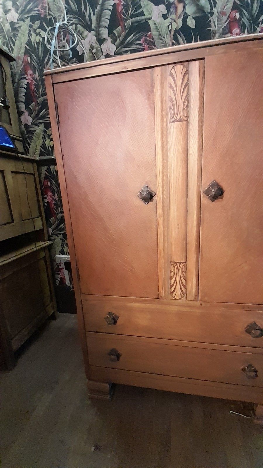 Art Deco Oak Tallboy With 2 Doors ,2 Drawers  And Original Handles photo buy