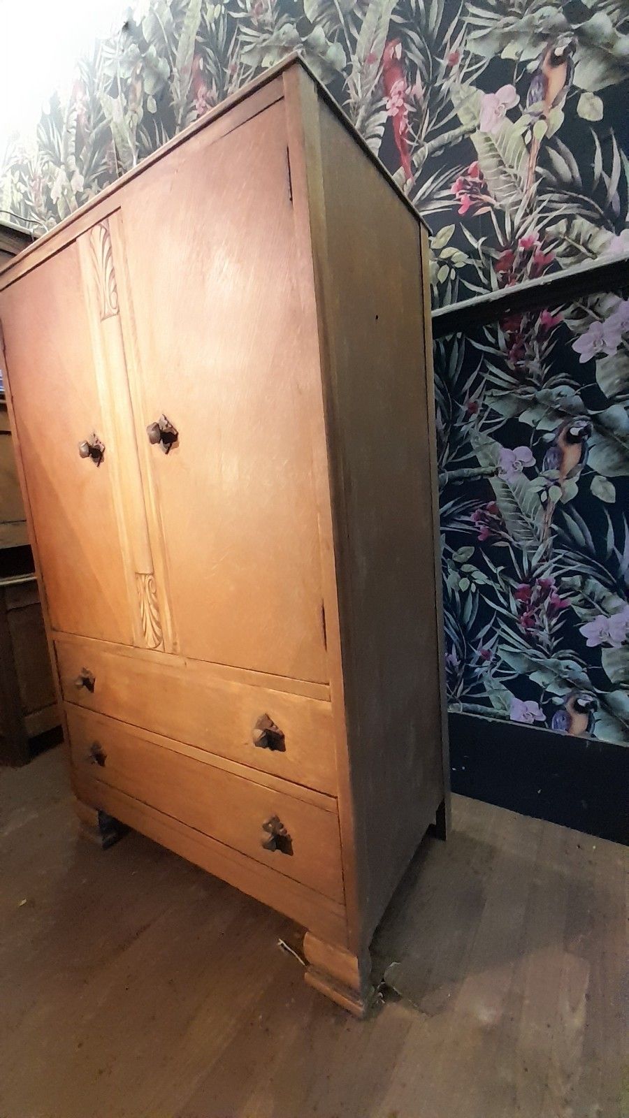 Art Deco Oak Tallboy With 2 Doors ,2 Drawers  And Original Handles photo vintage