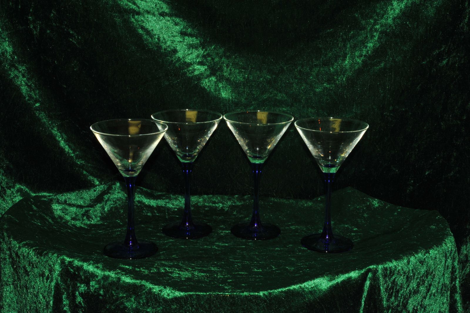photo for sale Vintage French Champagne Coupe Glasses Blue Stems Set Of 4