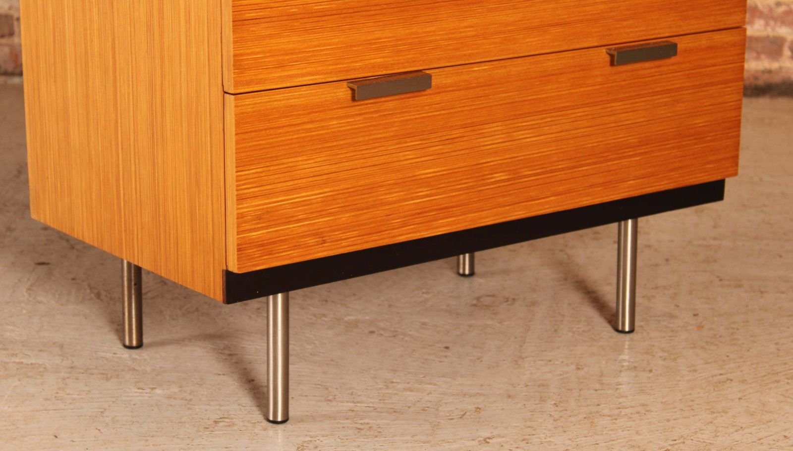 Mid Century Oak Chest Of Drawers With Chrome Legs By John And Sylvia Reid For Stag, Circa 1960s photo vintage