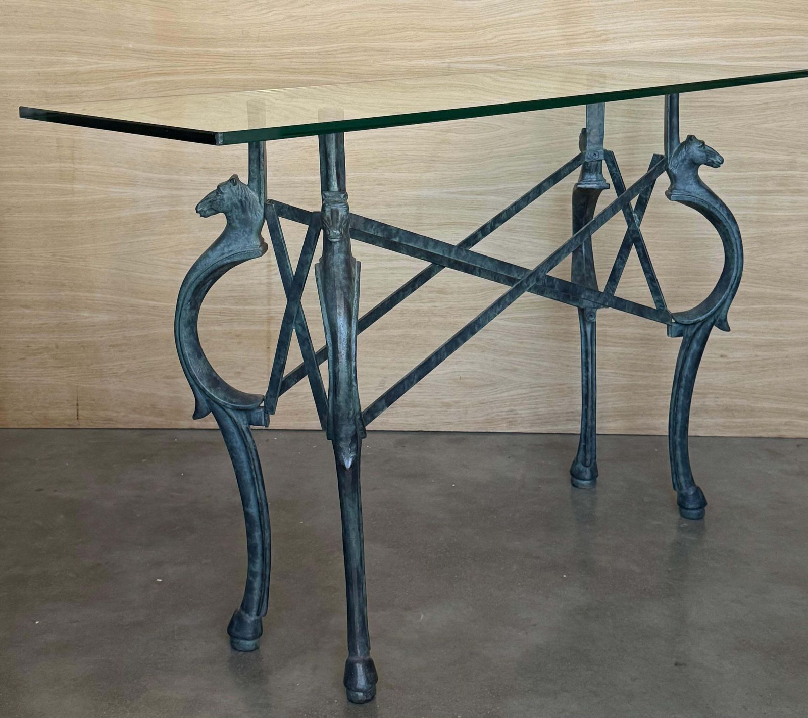 Neoclassical Revival Italian Bronze & Iron Console Table W Horse Details. 1950s photo 2159.0