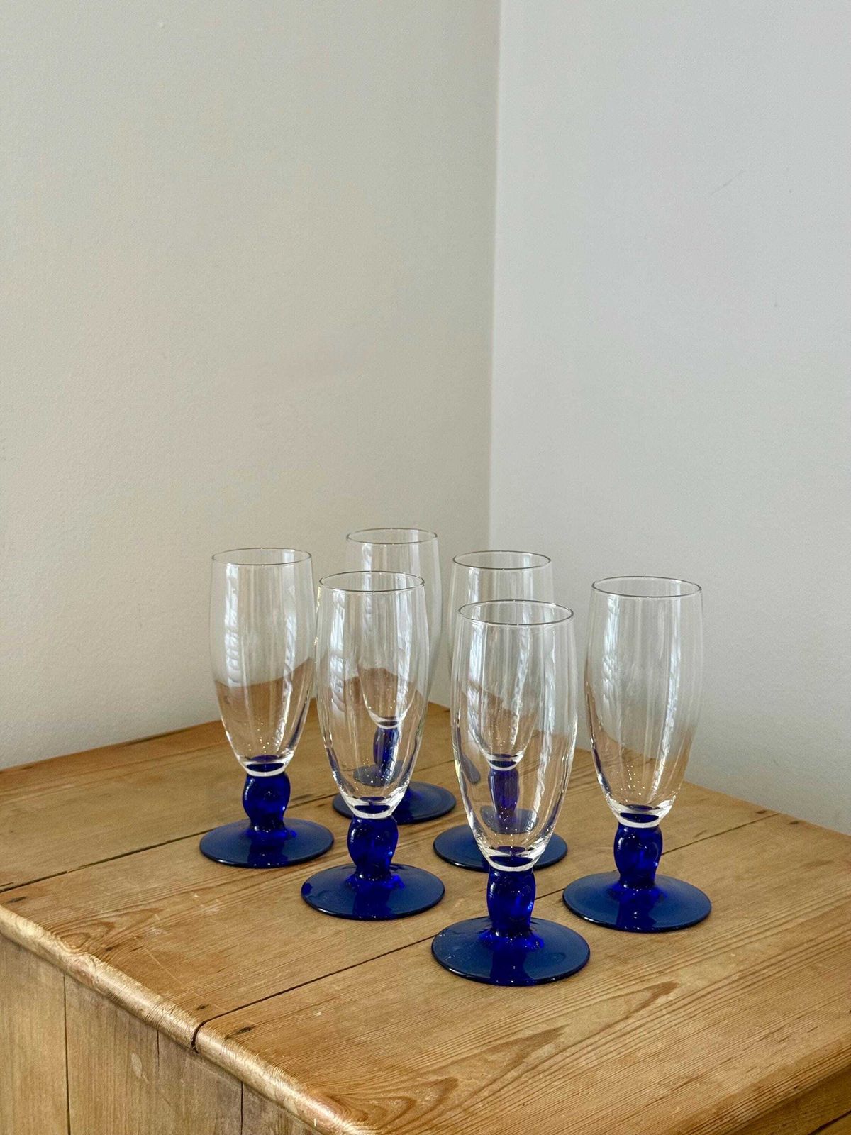 Vintage French Cobalt Blue Champagne Flutes