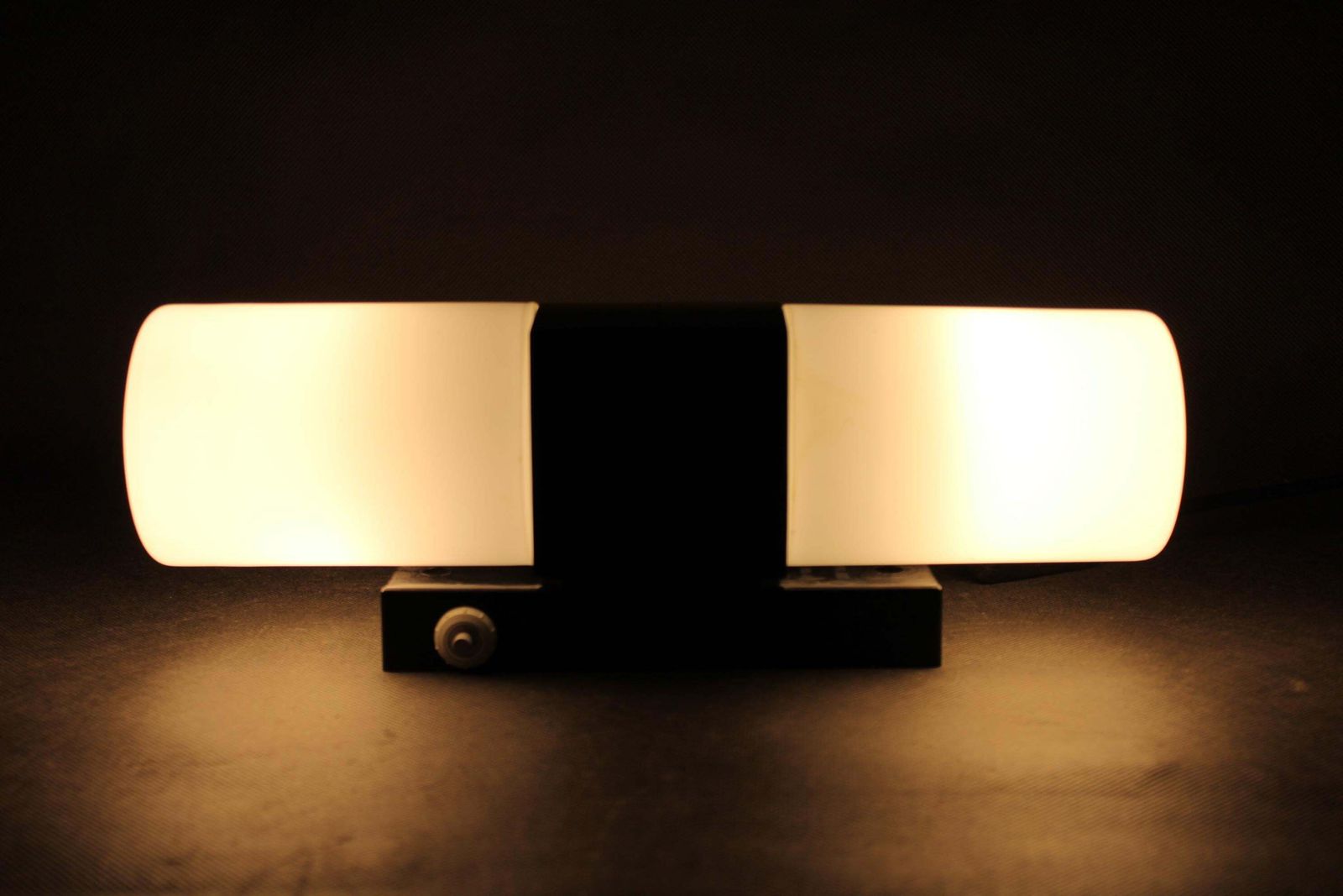 photo for sale Mid Century Bakelite And Opaline Glass Wall Light, Czechoslovakia 1960s