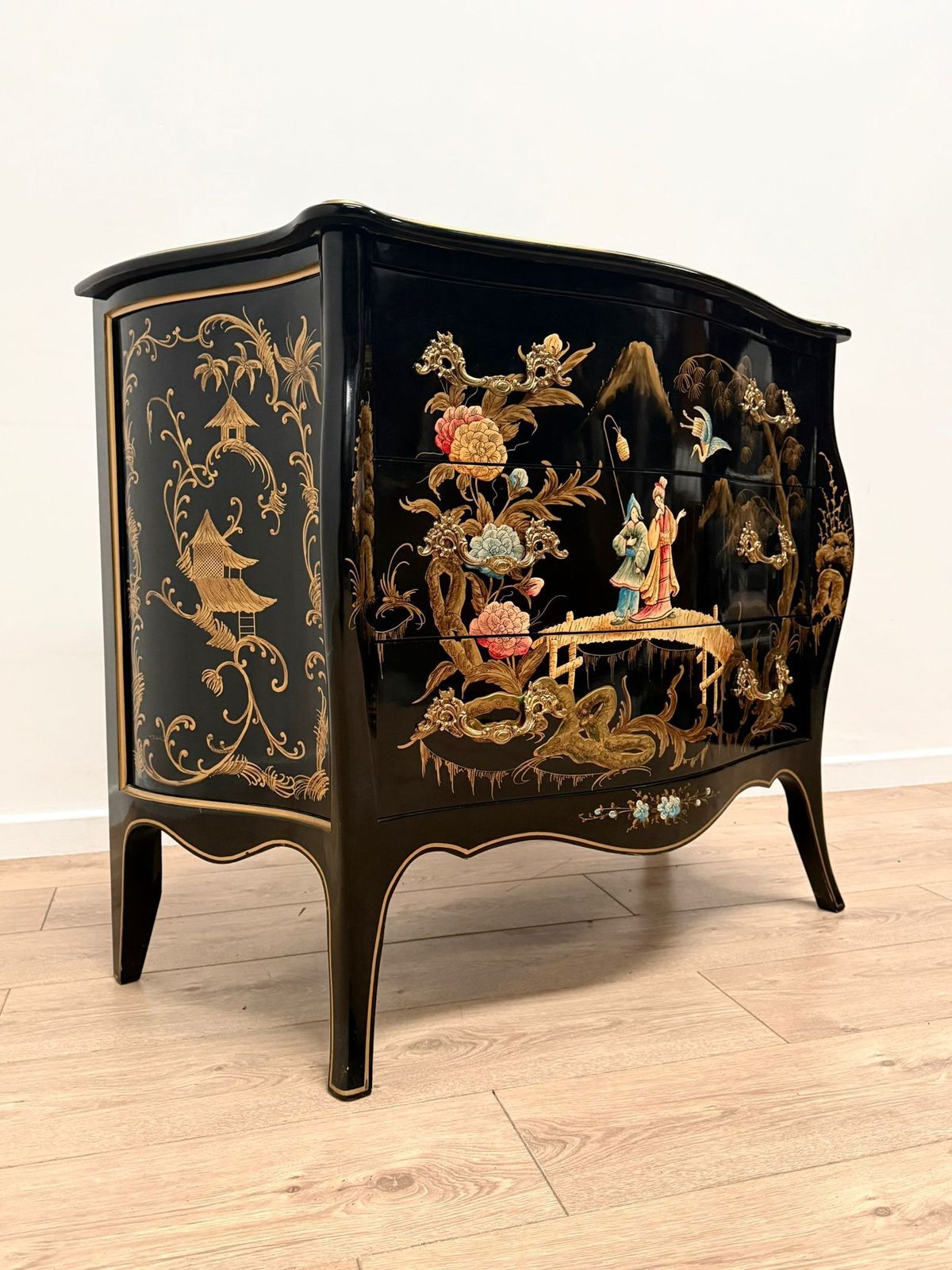 Black Lacquer Chest Hand Painted Decorative Chinese Antique 0229. photo Furniture